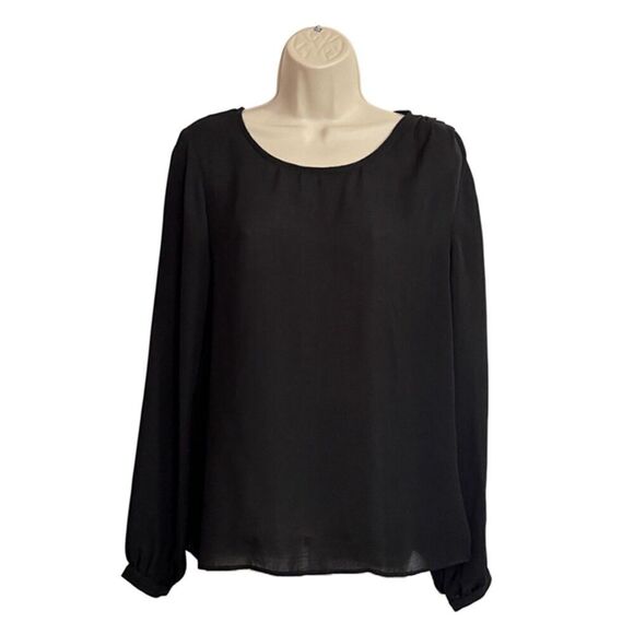 Ann Taylor Black Pleated Shoulder Long Sleeve Shirt Size S - Picture 2 of 8
